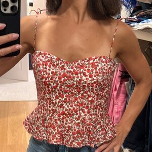 J. Crew Floral Red White Peplum Top Size 0